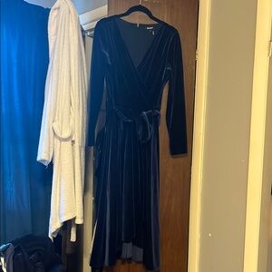 DKNY Blue Long Sleeve V-Neck Sundress